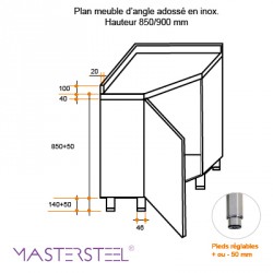 Mueble rinconero de acero inoxidable Prof.600 con protección contra salpicaduras - v2
