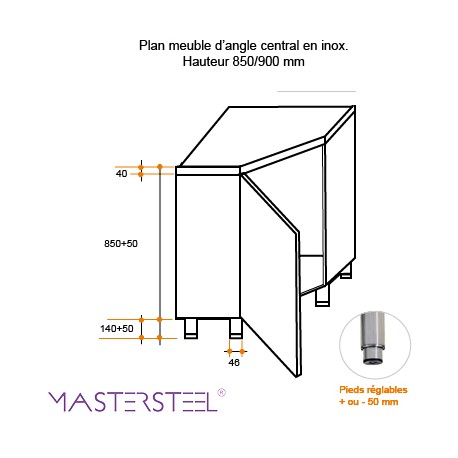 Mueble esquinero de acero inoxidable Prof.700 - v2