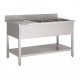 Fregadero acero inoxidable 2 piletas 1800 X 600 X 850 MM (L x P x A) escurridor izquierda con estante