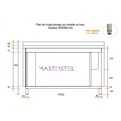 Fregadero de acero inoxidable sobre mueble 2 piletas 1800 X 600 X 850 MM (L x P x A) ESC izquierda - v2