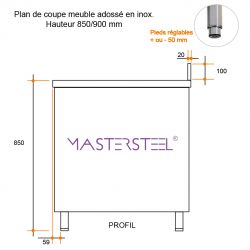 Mueble caliente adosado 1400 x 600 x 850 mm (L x P x A) - v2