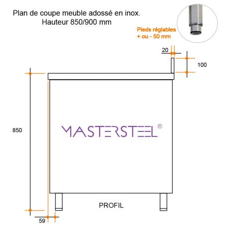 Tables inox centrales Prof.600 avec étagère basse 1000X600X850 - v3