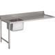 Mesa de acero inoxidable de 1600 x 700 x 850 mm para lavavajillas eco con cubo a la izquierda