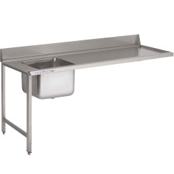Mesa de acero inoxidable de 1600 x 700 x 850 para lavavajillas eco con cubo a la izquierda