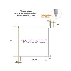 Fregadero de acero inoxidable sobre mueble 1 pileta 600 X 600 X 850 MM (L x P x A) puerta batiente - v2