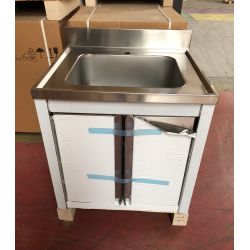 Fregadero de acero inoxidable sobre mueble 1 pileta 700 X 600 X 850 MM (L x P x A) 2 puertas batientes - v2