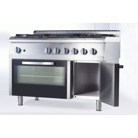 Fourneau 6 feux gaz sur four gaz statique GN2/1 - v5