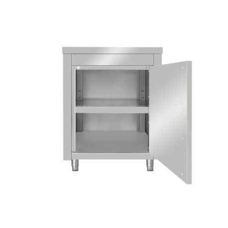 Mueble bajo central de acero inoxidable con puerta abatible 600 x 600 x 850 mm