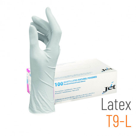 Guantes transparentes de látex empolvado T9 L - 100 unidades