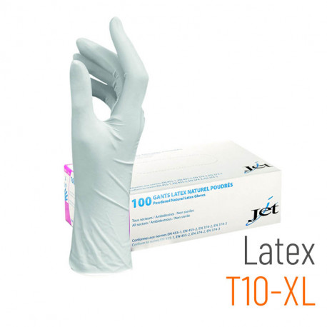 Guantes transparentes de látex empolvado T10 XL - 100 unidades
