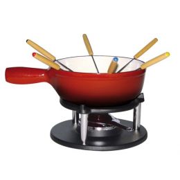 Juego de fondue de hierro fundido rojo 22,50 cm