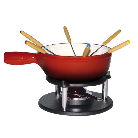 Juego de fondue de hierro fundido rojo 22,50 cm