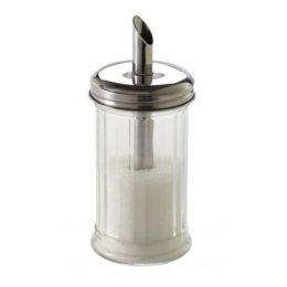 Dispensador de azúcar redondo de cristal y acero inoxidable 16,5 cm - v2