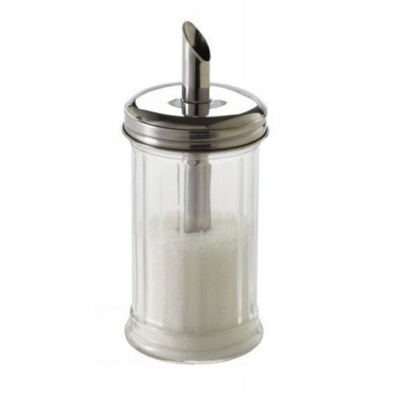 Dispensador de azúcar redondo de cristal y acero inoxidable 16,5 cm - v1