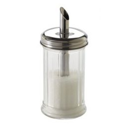 Dispensador de azúcar redondo de cristal y acero inoxidable 16,5 cm