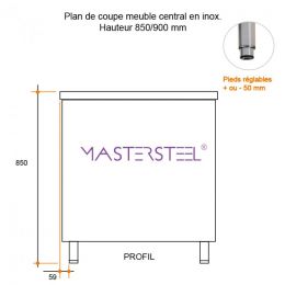 Meuble étuve inox central à portes coulissantes 1200x600x850 mm - v2