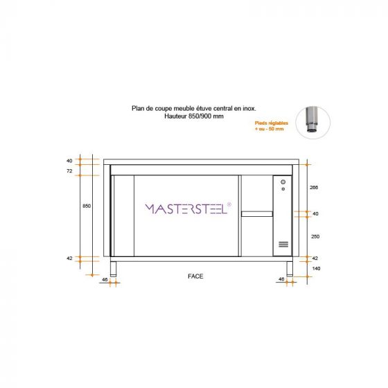 Meuble étuve inox central à portes coulissantes 1200x600x850 mm - v3