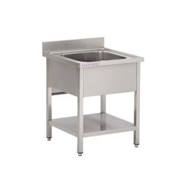 Plonge inox 1 bac L800XP600XH850MM avec étagère basse
