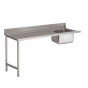 Mesa de acero inoxidable de 1600 x 700 x 850 mm para lavavajillas eco con cubo a la derecha