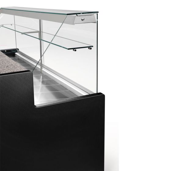 Comptoir vitrine réfrigéré à vitre droite 1500mm, avec réserve, noir - v3