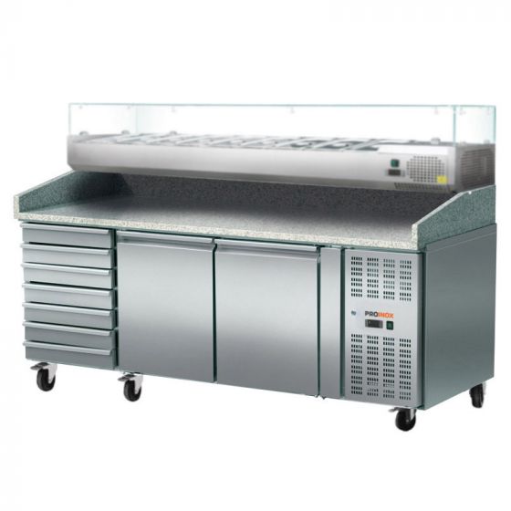 Mesa para pizza 2 puertas 400X600 - módulo cajón y kit refrigerado