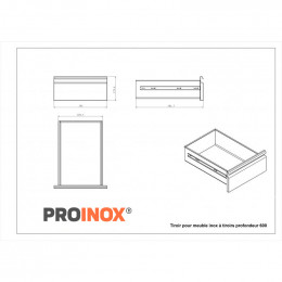 Mueble acero inoxidable adosado con 3 cajones Prof.600 - v2