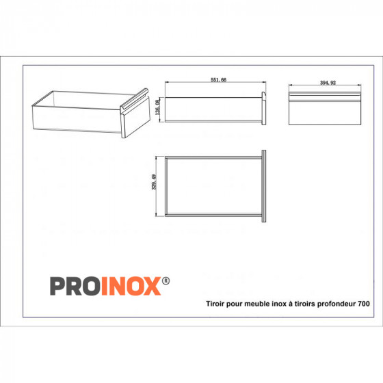 Mueble acero inoxidable adosado con 3 cajones Prof.700 - v2