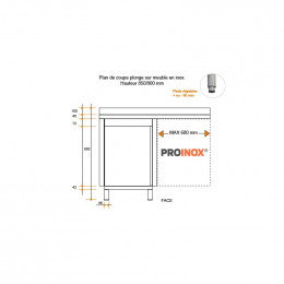 Fregadero de acero inoxidable sobre mueble esp. LV 1200 X 600 X 850 MM (L x P x A) ESC derecho 1 pileta - v2