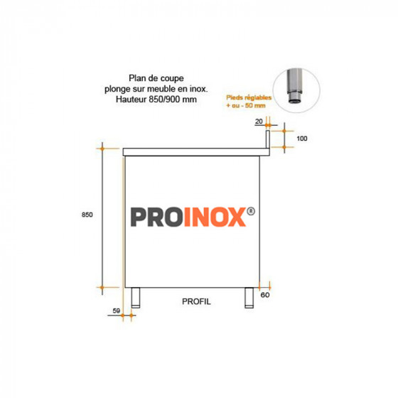 Fregadero de acero inoxidable sobre mueble esp. LV 1200 X 600 X 850 MM (L x P x A) ESC derecho 1 pileta - v3