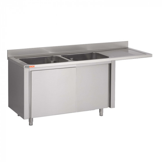 Fregadero de acero inoxidable sobre mueble esp. LV 1600 X 600 X 850 MM (L x P x A) ESC derecho 2 piletas
