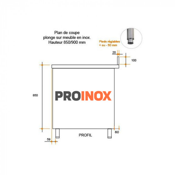 Fregadero de acero inoxidable sobre mueble esp. LV 1600 X 600 X 850 MM (L x P x A) ESC derecho 2 piletas - v3