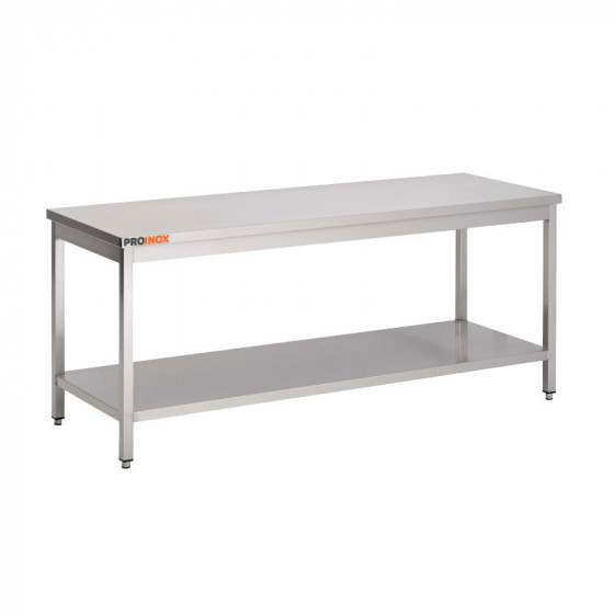 Mesa central de acero inoxidable de 600 x 600 x 850 mm (L x P x A) con estante bajo