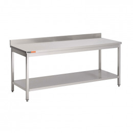 Mesa adosada de acero inoxidable de 1000 x 700 x 850 mm (L x P x A) con estante bajo
