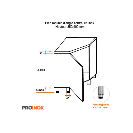 Mueble esquinero de acero inoxidable Prof.600 - v3