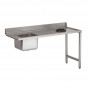 Mesa de acero inoxidable Eco 1200 x 700 x 850mm para lavavajillas con cubo a la izquierda + Orificio de basura