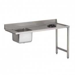 Mesa de acero inoxidable Eco 1200 x 700 x 850mm para lavavajillas con cubo a la izquierda + Orificio de basura