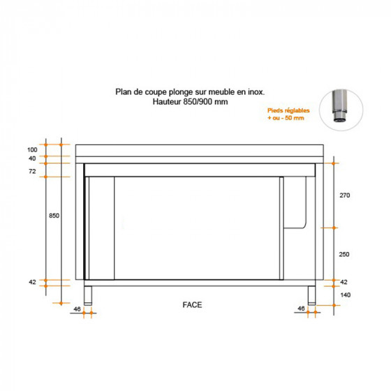 Fregadero de acero inoxidable sobre mueble 1 pileta 1000 X 600 X 850 MM (L x P x A) ESC izquierda - v2