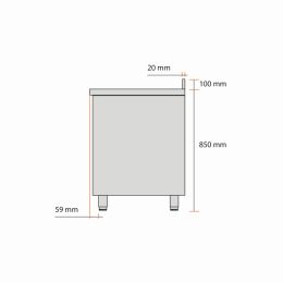 Mueble bajo adosado de acero inoxidable 1000 X 600 X 850 MM (L x P x A) - v2