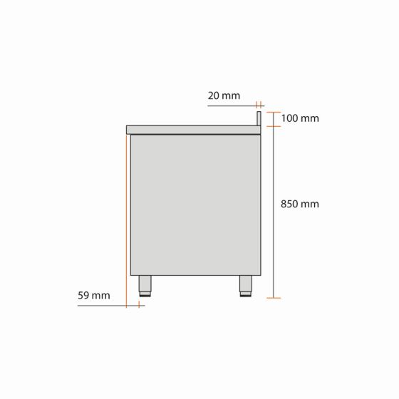 Mueble bajo adosado de acero inoxidable 1800 X 600 X 850 MM (L x P x A) - v2