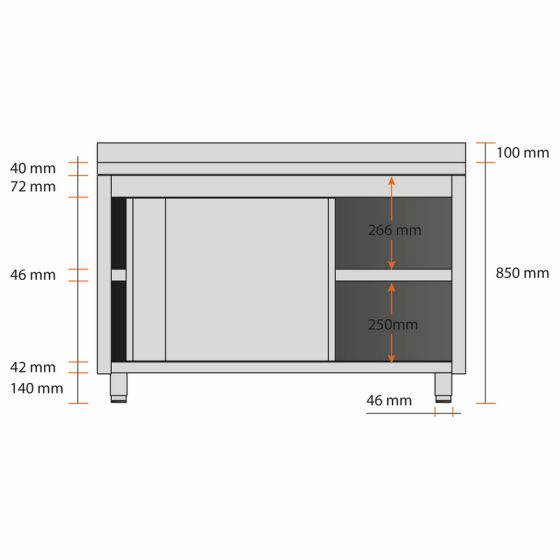 Mueble bajo adosado de acero inoxidable 1600 X 700 X 850 MM (L x P x A) - v3