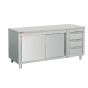 Mueble acero inoxidable central con 3 cajones a la derecha 1600 X 700 X 850 MM (L x P x A)