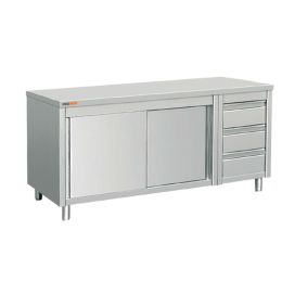 Mueble acero inoxidable central con 3 cajones a la derecha 1600 X 700 X 850 MM (L x P x A)