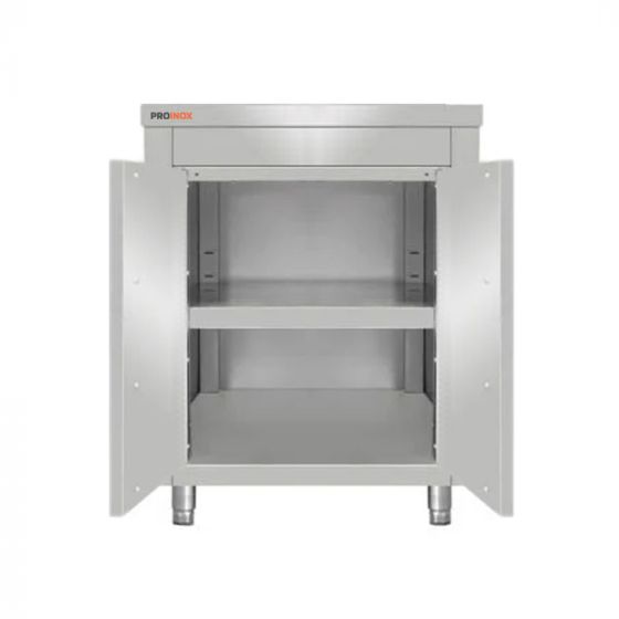 Meuble bas inox central à porte battante 800 x 600 x 850 mm - v2