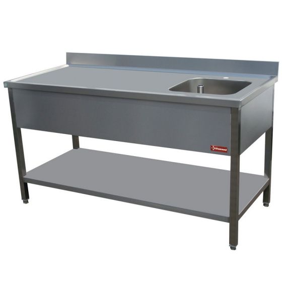 Mesa de chef de acero inoxidable 1400 x 700 (L x P) Bandeja a la derecha con estante bajo