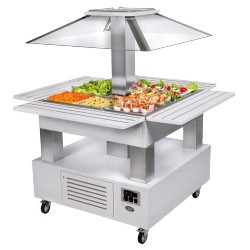Bufé central refrigerado isla con tapa fija - 4 x GN1/1 - lacado blanco