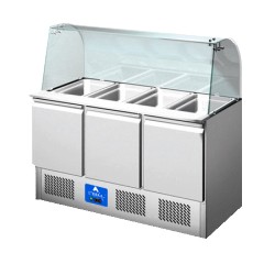 Mesa fría para ensaladas acristalada 3 puertas sobre grupo prof. 700