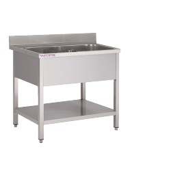Fregadero acero inoxidable 1 pileta grande de 1200 x 700 x 850 mm (L x P x A) con estante bajo - v2
