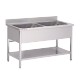 Fregadero de acero inoxidable de 2 piletas sin escurridor 1200 x 600 x 850 mm (L x P x A)