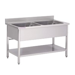 Fregadero de acero inoxidable de 2 piletas sin escurridor 1200 x 600 x 850 mm (L x P x A)